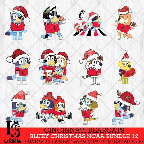 Cincinnati Bearcats Bluey Christmas NCAA Bundle 12 SVG Eps Dxf Png File, Digital Download, Instant Download