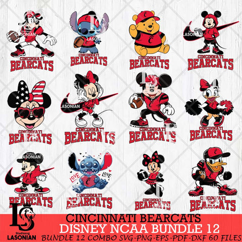 Cincinnati Bearcats Disney NCAA Bundle Svg PNG 12 Svg Eps Dxf Png File, Digital Download