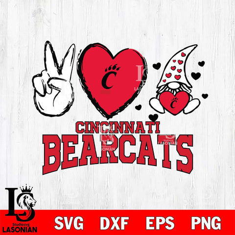 Cincinnati Bearcats Gnomes Peace & Love Svg Eps Dxf Png File, Digital Download, Instant Download