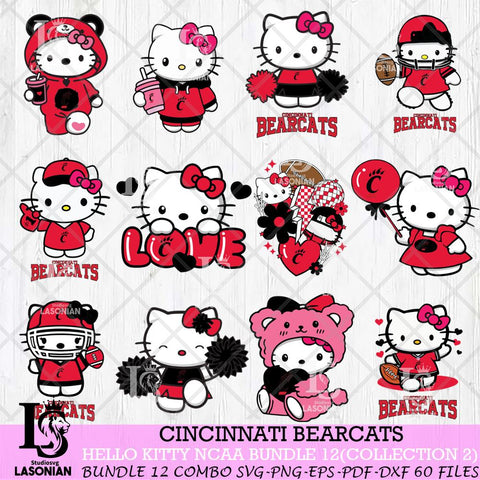 Cincinnati Bearcats Hello Kitty Bundle 12 SVG Svg Eps Dxf Png File, Digital Download, Instant Download