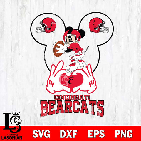 Cincinnati Bearcats Mickey Heart Rugby Svg Eps Dxf Png File, Digital Download ,Instant Download, Cricut File