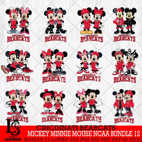 Cincinnati Bearcats Mickey Minnie Mouse NCAA Bundle 12 Svg Eps Dxf Png File, Bundle NCAA svg , File Cut , Digital Download , Instant Download, Cut Svg Files