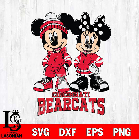 Cincinnati Bearcats Mickey Minnie Rugby Hoodie Svg Eps Dxf Png File, NCAA svg , File Cut , Digital Download , Instant Download, Cut Svg Files