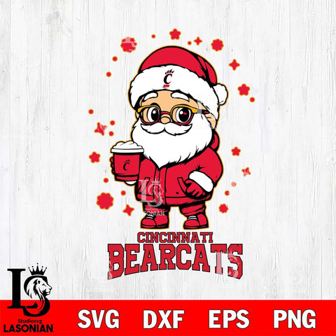 Cincinnati Bearcats Santa Claus Coffe Svg dxf eps png pdf file,NCAA svg,Digital Download,Cricut file