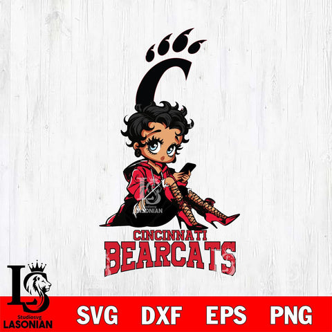 Cincinnati Bearcats Style Black Fan Girl Betty Boop, Svg Eps Dxf Png File, Digital Download