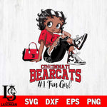 Cincinnati Bearcats #1 Black Fan Girl Betty Boop, Svg Eps Dxf Png File, Digital Download