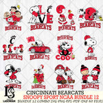 Cincinnati Bearcats  Snoopy NCAA Bundle 12 SVG Svg Eps Dxf Png File, Digital Download