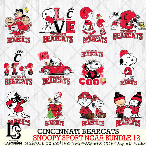 Cincinnati Bearcats  Snoopy NCAA Bundle 12 SVG Svg Eps Dxf Png File, Digital Download