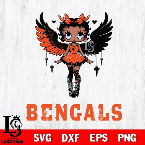 Cincinnati Bengals Anglel Black Fan Girl Betty Boop Svg Eps Dxf Png File, Digital Download, Instant Download