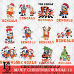 Cincinnati Bengals Bluey Christmas Holiday Bundle 12 Svg Eps Dxf Png File, Digital Download