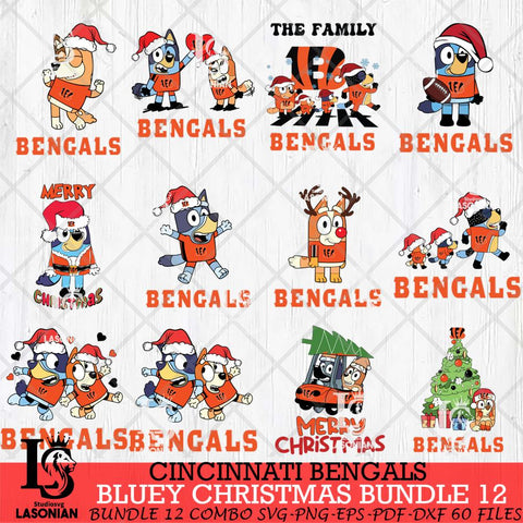 Cincinnati Bengals Bluey Christmas Holiday Bundle 12 Svg Eps Dxf Png File, Digital Download