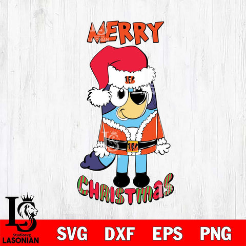 Cincinnati Bengals Bluey Merry Christmas Bluey Santa Claus Svg Eps Dxf Png File, Digital Download