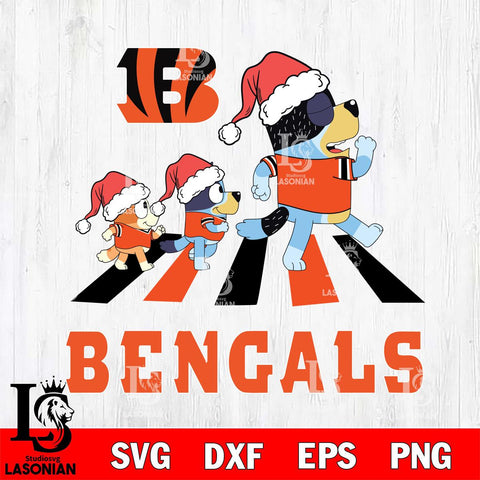 Cincinnati Bengals Christmas Family Bluey Walking Svg Eps Dxf Png File,Cut Svg Files, Digital File, Sublimation