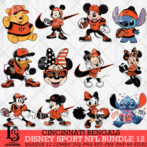 Cincinnati Bengals Disney NFL Bundle 12 Svg Eps Dxf Png File, Digital Download, Instant Download