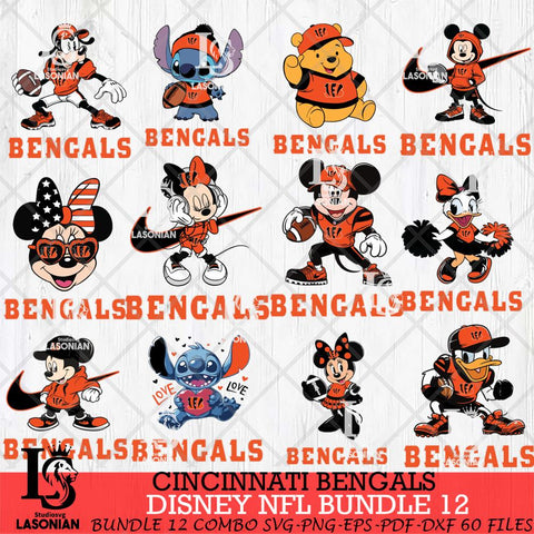 Cincinnati Bengals Disney NFL Bundle Svg PNG 12 Svg Eps Dxf Png File, Digital Download