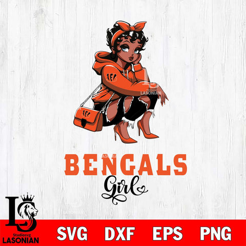 Cincinnati Bengals Fashion Black Fan Girl Betty Boop Svg Eps Dxf Png File, Digital Download, Instant Download