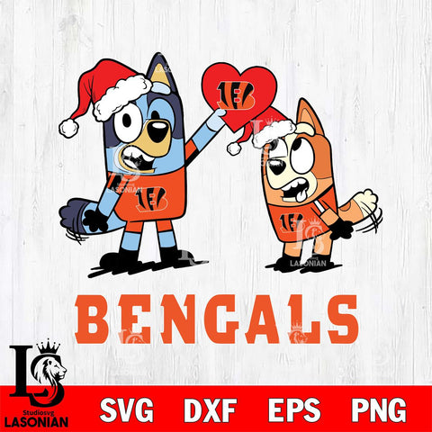 Cincinnati Bengals Love Bluey Christmas Svg Eps Dxf Png File, Digital Download