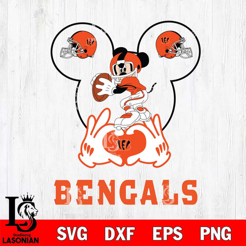 Cincinnati Bengals Mickey Heart Rugby Svg Eps Dxf Png File, Digital Download ,Instant Download, Cricut File