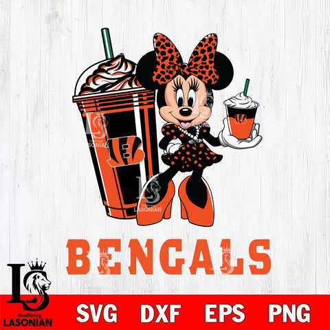 Cincinnati Bengals Minnie Mouse Fan And Coffee Svg Eps Dxf Png File, Digital Download, Instant Download