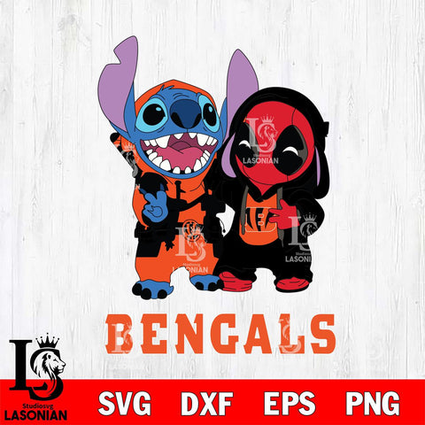 Cincinnati Bengals Stitch And Deadpool Cute Svg Eps Dxf Png File, Digital Download, Instant Download