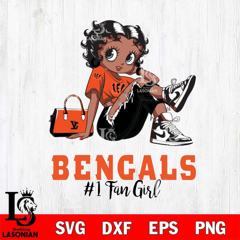 Cincinnati Bengals #1 Black Fan Girl Betty Boop Svg Eps Dxf Png File, Digital Download, Instant Download