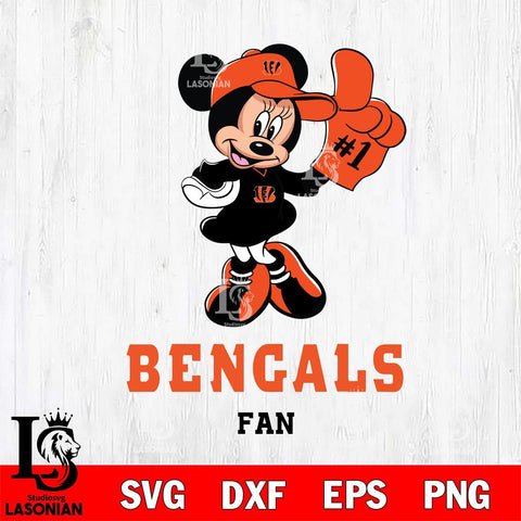 Cincinnati Bengals #1 Fan Minnie Mouse Svg Eps Dxf Png File, Digital Download, Instant Download