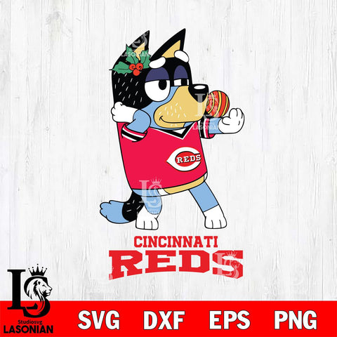 Cincinnati Reds Christmas Bluey Bandit Heeler Cricut , Christmas Svg , Bluey svg , Digital Download, dxf eps png pdf file