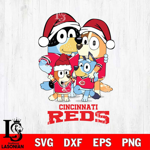 Cincinnati Reds Christmas Bluey Family Sport Cricut , Christmas Svg , Bluey svg , Digital Download, dxf eps png pdf file