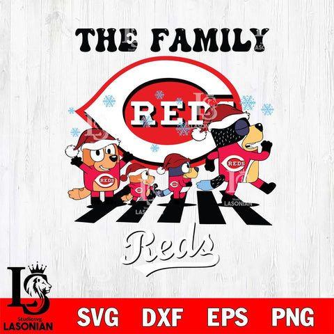 Cincinnati Reds Family Bluey Christmas Svg Eps Dxf Png File, Digital Download