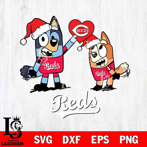 Cincinnati Reds Love Bluey Christmas Svg Eps Dxf Png File, Digital Download