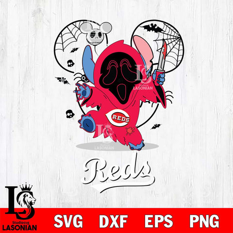 Cincinnati Reds Stitch Ghost Face Halloween 2 Svg Eps Dxf Png File, Digital Download, Instant Download