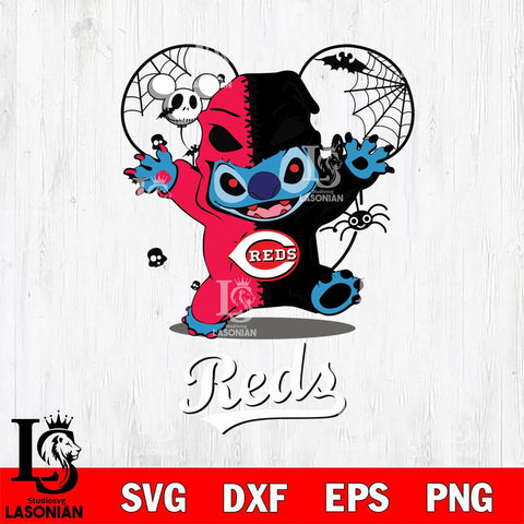 Cincinnati Reds Stitch Horror Halloween 2 Svg Eps Dxf Png File, Digital Download, Instant Download