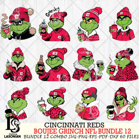 Cincinnati Reds  Boujee Grinch MLB Bundle 12 SVG Eps Dxf Png File, Digital Download, Instant Download