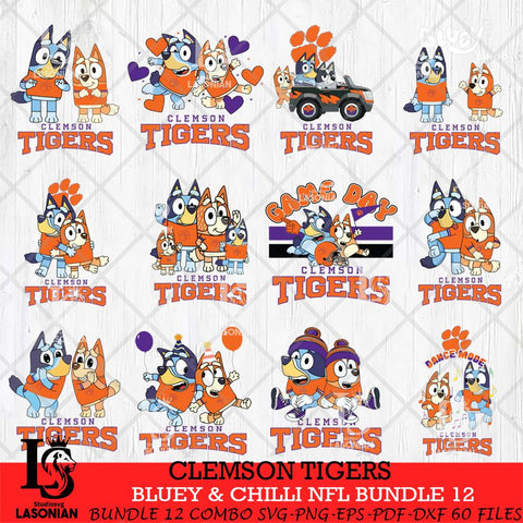 Clemson Tigers Bluey & Bingo Bundle 12 SVG Svg Eps Dxf Png File, Bundle NCAA svg, Digital Download, Instant Download