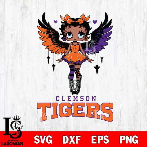 Clemson Tigers Anglel Black Fan Girl Betty Boop, Svg Eps Dxf Png File, Digital Download