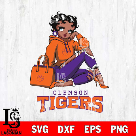 Clemson Tigers Awesome Black Fan Girl Betty Boop, Svg Eps Dxf Png File, Digital Download