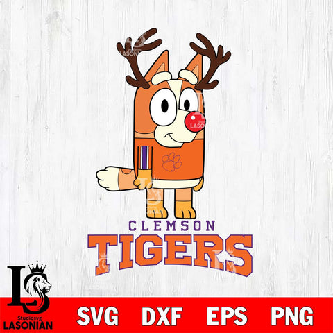 Clemson Tigers Bluey Chilli Christmas Deer Svg Eps Dxf Png File, Digital Download