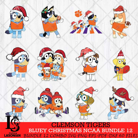 Clemson Tigers Bluey Christmas NCAA Bundle 12 SVG Eps Dxf Png File, Digital Download, Instant Download