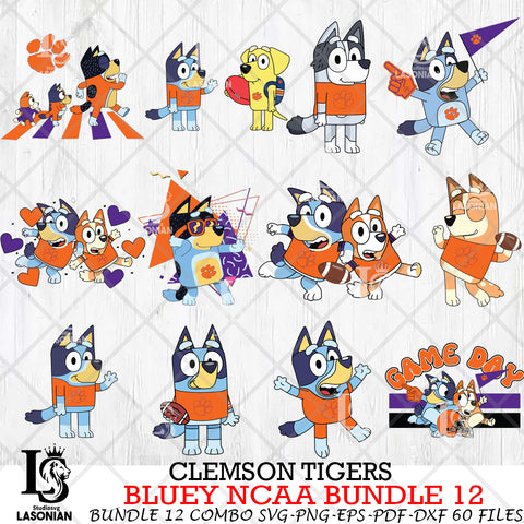 Clemson Tigers Bluey NCAA Bundle 12 Svg Eps Dxf Png File, Digital Download, Instant Download