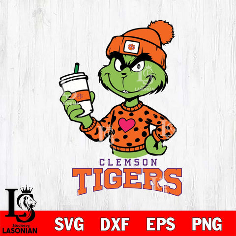 Clemson Tigers Boujee Grinch Heart Christmas Cut Files Cricut, Svg Dxf Eps Png file, Digital download , Silhouette