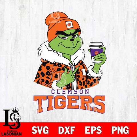 Clemson Tigers Boujee Grinch Leopard Christmas Cut Files Cricut, Svg Dxf Eps Png file, Digital download , Silhouette