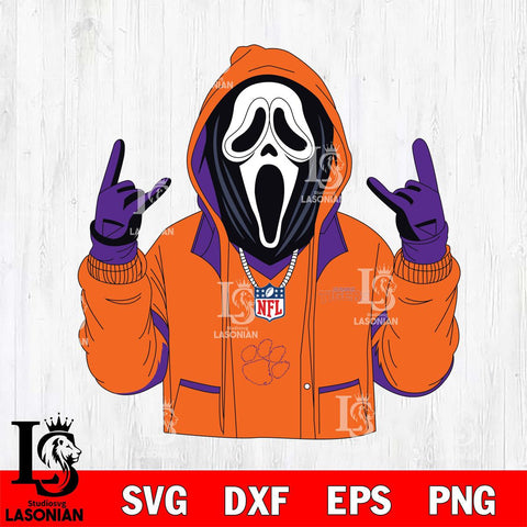 Clemson Tigers Ghostface Scream Football Halloween Svg Eps Dxf Png File, NCAA svg, Digital Download, Instant Download