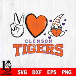 Clemson Tigers Gnomes Peace & Love Svg Eps Dxf Png File, Digital Download, Instant Download