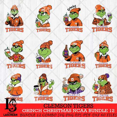 Clemson Tigers Grinch Christmas NCAA Bundle 12 Svg Eps Dxf Png File,Cricut files, Digital Download, Instant Download