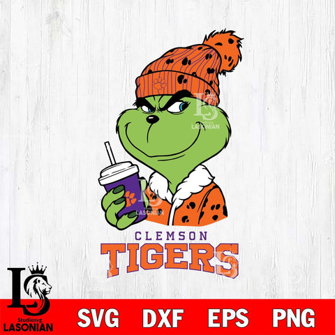 Clemson Tigers Grinch Cofffe Christmas Cut Files Cricut, Svg Dxf Eps Png file, Digital download , Silhouette