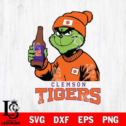 Clemson Tigers Grinch Drinking Beer Christmas Cut Files Cricut, Svg Dxf Eps Png file, Digital download , Silhouette