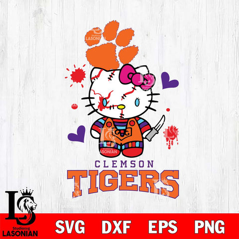 Clemson Tigers Hello Kitty Horror 2 Svg Eps Dxf Png File, Digital Download