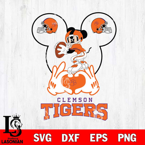 Clemson Tigers Mickey Heart Rugby Svg Eps Dxf Png File, Digital Download ,Instant Download, Cricut File