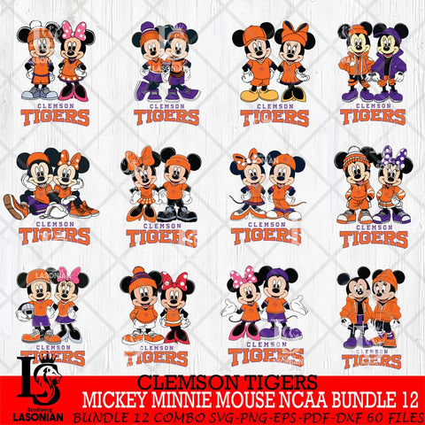 Clemson Tigers Mickey Minnie Mouse NCAA Bundle 12 Svg Eps Dxf Png File, Bundle NCAA svg , File Cut , Digital Download , Instant Download, Cut Svg Files