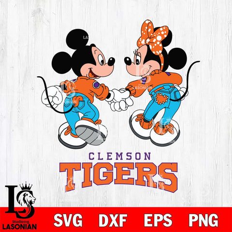 Clemson Tigers Mickey Minnie Valentine Rugby Svg Eps Dxf Png File, Digital Download ,Instant Download, Cricut File